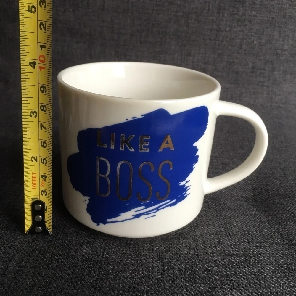 “LIKE A BOSS” Coffee Mug, White, Navy Blue, Gold Foil, 15 oz